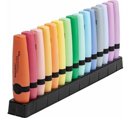 Набор текстовыделителей BRAUBERG 15 пастельных цветов на подставке, Delta Pastel, линия 1-5 мм 152507