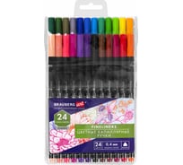 Ручки капиллярные (линеры) BRAUBERG 24 цвета, Art Classic, трехгранные, металлический наконечник, линия письма 0.4 мм 144148