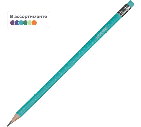 Карандаш чернографитный Kores CollageStylePastel HB трехгранный, заточенный, с ластиком 6 шт 1801184