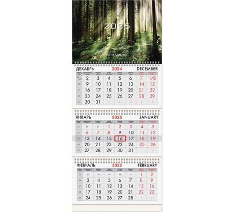 Календарь квартальный BRAUBERG на 2025 г., 3 блока, 3 гребня, с бегунком, офсет, Сказочный лес, 116100