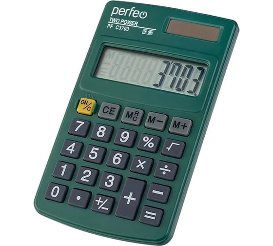 Калькулятор PERFEO PF_C3703, карманный, 8-разрядный, зеленый 30016130