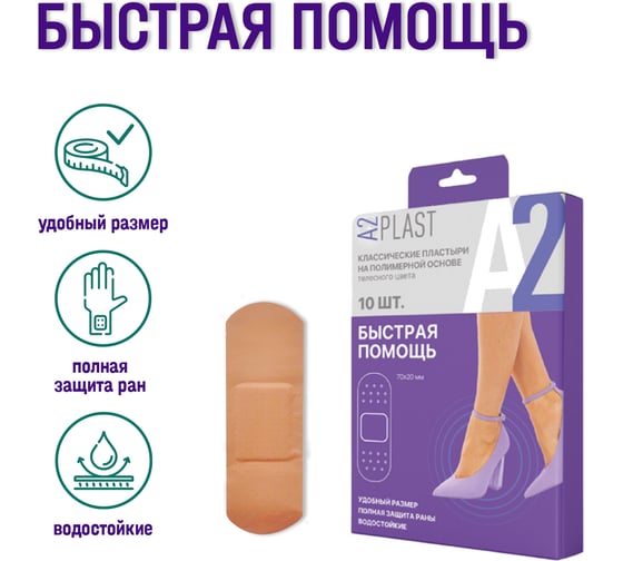 Пластырь A2PLAST Быстрая помощь №10 в картонной упаковке, 10 шт. 11433