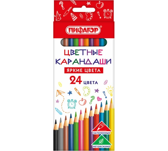Карандаши цветные Пифагор ЭКО "КЛАССИК", 24 цвета, шестигранные 182050