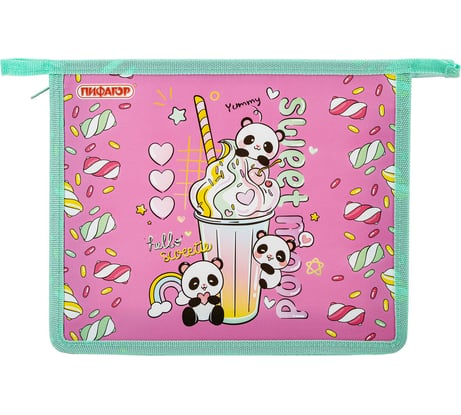 Папка Пифагор для тетрадей А5, 1 отделение, пластик, на молнии, Sweet mood, 272193