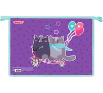 Папка Пифагор для тетрадей А4, 1 отделение, картон/пластик, на молнии, Bike cats, 272125