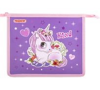 Папка Пифагор для тетрадей А5, 1 отделение, пластик, на молнии, Happy Unicorn, 272199