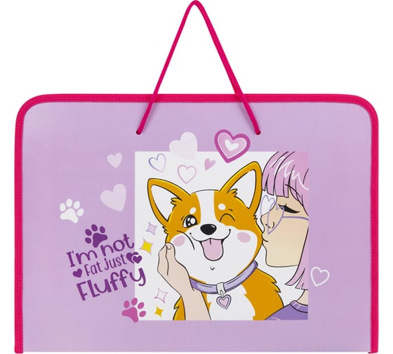 Папка Пифагор для труда на молнии с ручками А4, 1 отд., пластик, органайзер, Fluffy akita, 272227