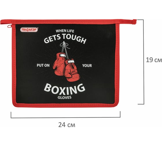 Папка Пифагор для тетрадей А5, 1 отделение, пластик, на молнии, Boxing, 272196