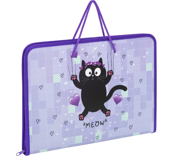 Папка Пифагор для труда на молнии с ручками А4, 1 отд., пластик, органайзер, Falling cat, 272226