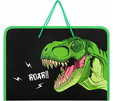 Папка Пифагор для труда на молнии с ручками А4, 1 отд., пластик, органайзер, Dino roar, 272230