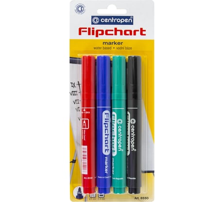 Маркеры для бумажного флипчарта ОФИСМАГ CENTROPEN, НАБОР 4 ЦВЕТА, НЕПРОПИТЫВАЮЩИЕ, 2,5 мм, 8550/4, 5 8550 0402 151114