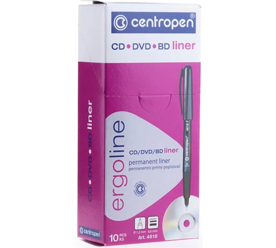 Маркер для CD и DVD ОФИСМАГ ЧЕРНЫЙ CENTROPEN, трехгранная форма захвата, тонкий, 0,6 мм, 4616, 6 4616 0112 151101