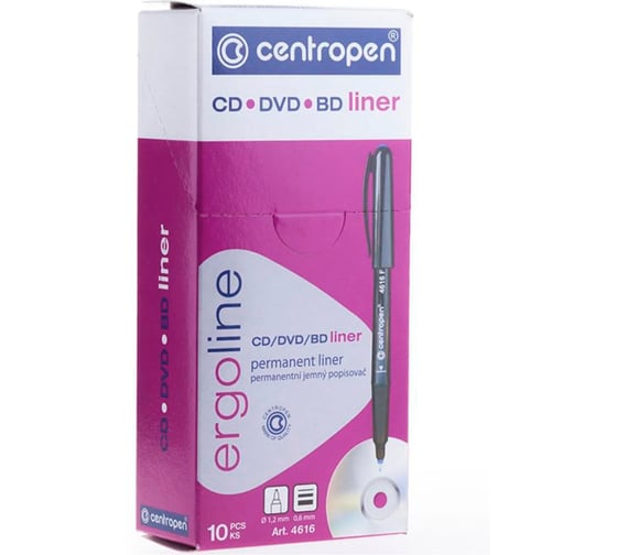 Маркер для CD и DVD ОФИСМАГ ЧЕРНЫЙ CENTROPEN, трехгранная форма захвата, тонкий, 0,6 мм, 4616, 6 4616 0112 151101