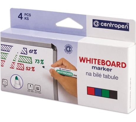 Маркеры стираемые для белой доски ОФИСМАГ НАБОР 4 ЦВЕТА CENTROPEN "Dry-Wipe", 2,5 мм, 8559/4, 5 8559 0401 151103