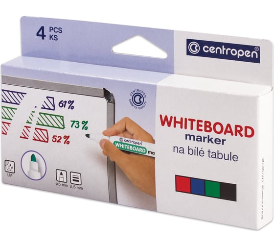 Маркеры стираемые для белой доски ОФИСМАГ НАБОР 4 ЦВЕТА CENTROPEN "Dry-Wipe", 2,5 мм, 8559/4, 5 8559 0401 151103