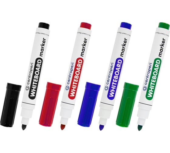 Маркеры стираемые для белой доски ОФИСМАГ НАБОР 4 ЦВЕТА CENTROPEN "Dry-Wipe", 2,5 мм, 8559/4, 5 8559 0401 151103