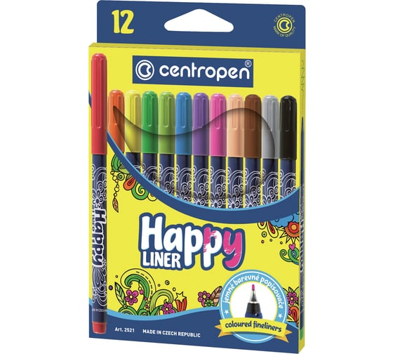 Ручки капиллярные (линеры) ОФИСМАГ 12 ЦВЕТОВ CENTROPEN "Happy Liner", линия письма 0,3 мм, 2521/12, 2 2521 1202 143684 1
