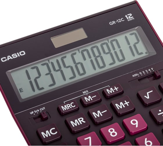 Калькулятор настольный CASIO GR-12С-WR (210x155 мм), 12 разрядов, двойное питание, БОРДОВЫЙ, GR-12C-WR-W-EP ОФИСМАГ 250444