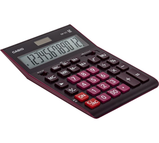 Калькулятор настольный CASIO GR-12С-WR (210x155 мм), 12 разрядов, двойное питание, БОРДОВЫЙ, GR-12C-WR-W-EP ОФИСМАГ 250444