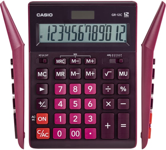 Калькулятор настольный CASIO GR-12С-WR (210x155 мм), 12 разрядов, двойное питание, БОРДОВЫЙ, GR-12C-WR-W-EP ОФИСМАГ 250444