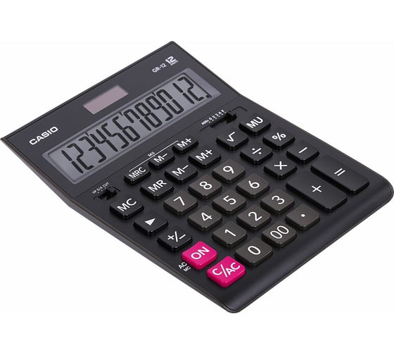 Калькулятор настольный CASIO GR-12-W (209x155 мм), 12 разрядов, двойное питание, черный, европодвес, GR-12-W-EP ОФИСМАГ 250380