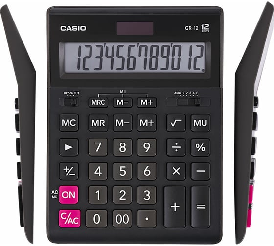 Калькулятор настольный CASIO GR-12-W (209x155 мм), 12 разрядов, двойное питание, черный, европодвес, GR-12-W-EP ОФИСМАГ 250380
