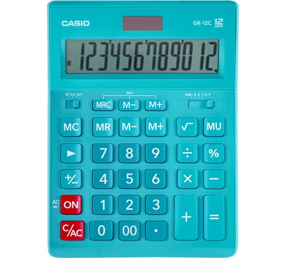 Калькулятор настольный CASIO GR-12С-LB (210x155 мм), 12 разрядов, двойное питание, ГОЛУБОЙ, GR-12C-LB-W-EP ОФИСМАГ 250441