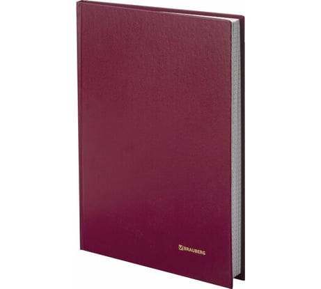 Книга учета BRAUBERG 96л, клетка, твердая, А4, 200х290мм, бордовая 130224