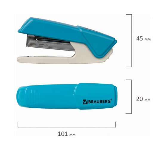 Степлер BRAUBERG ADVANCED №10, до 15 листов, с антистеплером, голубой 228747