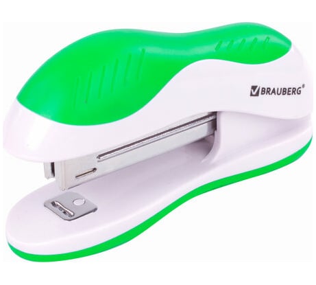 Степлер BRAUBERG JET №10, до 15 листов, бело-зеленый 228580