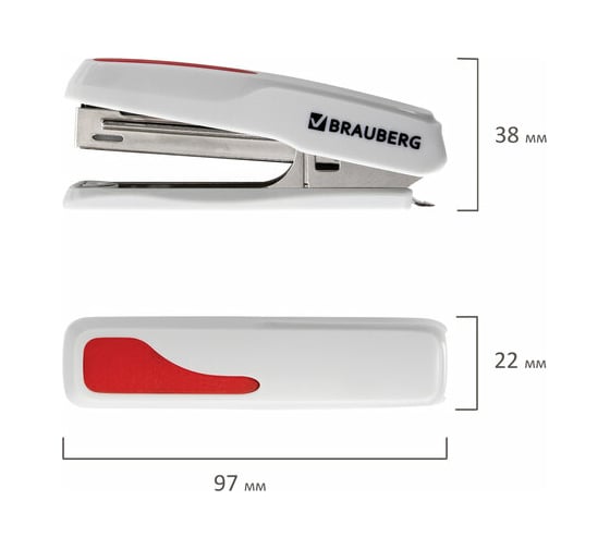 Степлер BRAUBERG Super №10, до 20 листов, антистеплер, серо-красный 229082