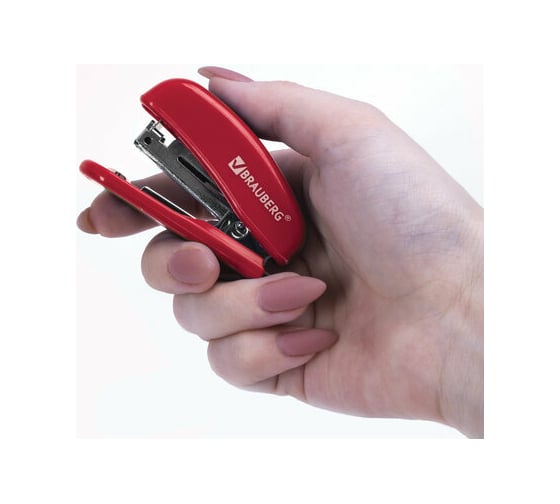 Степлер BRAUBERG Classic МИНИ №10, до 12 листов, с антистеплером, красный 228498