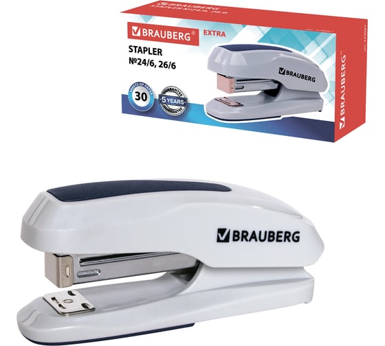 Степлер BRAUBERG Super №24/6 26/6, до 30 листов, серо-синий 229087