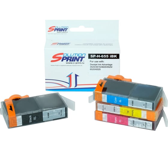 Комплект картриджей Solution print Solutionprint Sprint SP-H-655 iBk CZ109AE/ 655 iC CZ110AE/ 655 iM CZ111AE/ 655 iY CZ112AE для HP совместимый 111195/111197/111198/111199 1