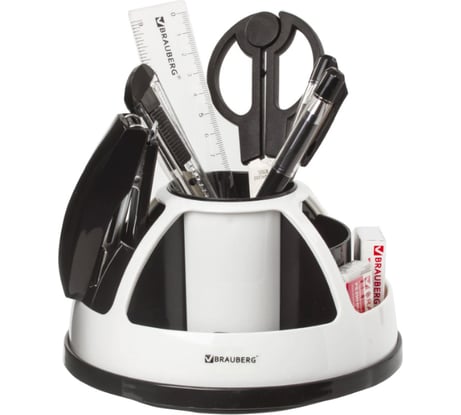 Канцелярский набор BRAUBERG ULTRA 10 предметов, вращающаяся конструкция, черно-белый, блистер 236954