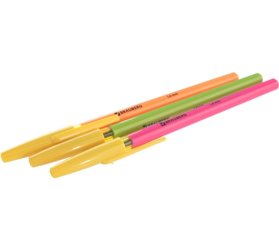 Шариковые ручки BRAUBERG НАБОР 3 шт СИНИЕ Color корпус ассорти узел 1мм, линия 0, 5мм 141508