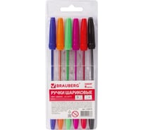 Шариковые ручки BRAUBERG НАБОР 6 шт АССОРТИ Line корпус прозрачный 1 мм линия 0,5 мм BP115 142819