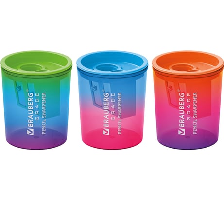 Точилка BRAUBERG GRADE для классических и утолщенных карандашей, НАБОР 3 шт., с контейнером 271999