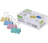 Зажимы для бумаг HATBER X-Mate 25 мм цветные 12 шт 083723