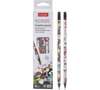 Набор чернографитных карандашей HATBER круглый корпус, 6 шт., Mushrooms 079544
