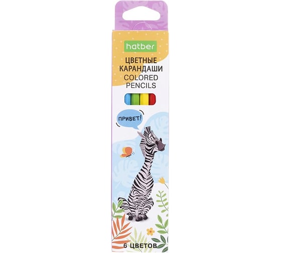 Карандаши цветные HATBER ECO 6 цветов ZOO заточенные 084390 1