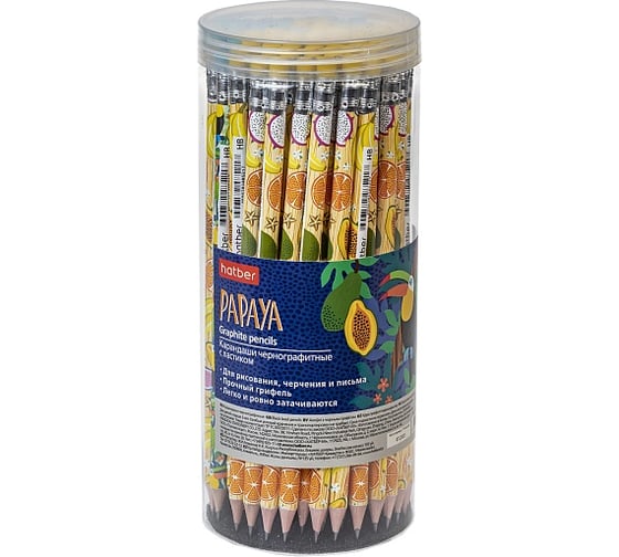 Карандаш чернографитный HATBER набор круглый корпус 72 шт Papaya/Папа 079537 1