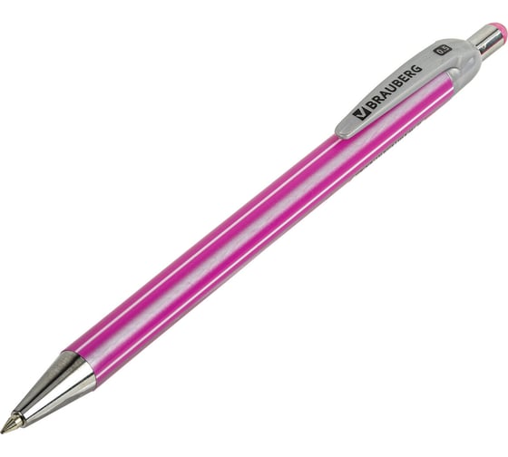 Ручка шариковая автоматическая BRAUBERG Stripes, СИНЯЯ, корпус ассорти,линия 0,3мм, 144219
