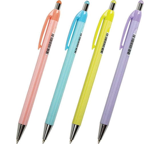 Ручка шариковая автоматическая BRAUBERG Stripes Pastel, СИНЯЯ, корпус ассорти, линия 0,3мм, 144220