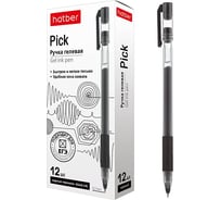 Ручка гелевая HATBER Pick черная, 0,7 мм, с резиновым грипом, 12 шт., в картонной коробке 085158