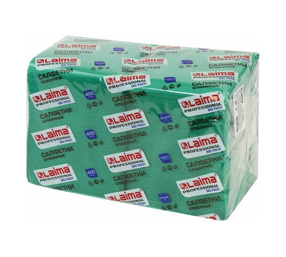 Бумажные салфетки ЛАЙМА LAIMA Big Pack 400 шт, 24х24 см, зеленые интенсив 111796 1