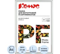 Рамка А4 21x30 см Комус металлический багет 9мм серебристая 130846