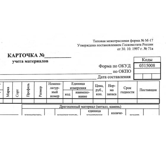 Бухгалтерский бланк Attache Карточка учета материалов М17 А5, 1000 шт в упаковке 117335