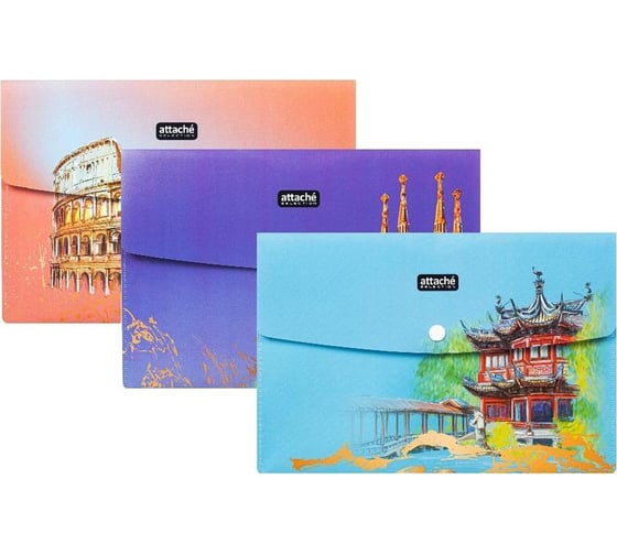 Папка-конверт на кнопке Attache Selection Travel А5, 6 шт, ассорти 1110251 1