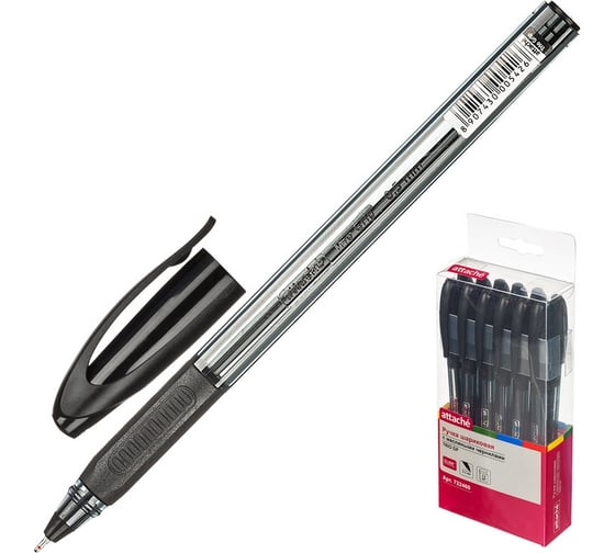 Шариковая ручка 12 шт в упаковке Attache Glide Trio Grip 05мм черная масляная треугольная невтомат 722460